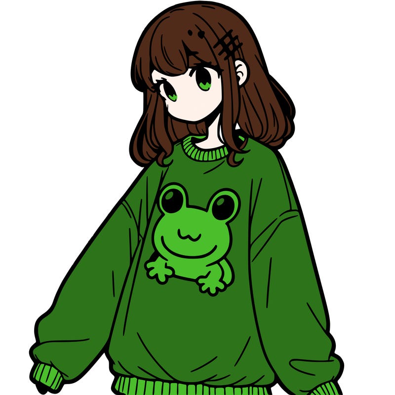 girl wearing frogging sweatshirt