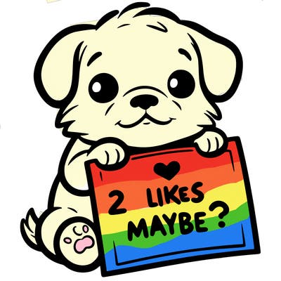 a puppy holding a sign that says 2 likes maybe?