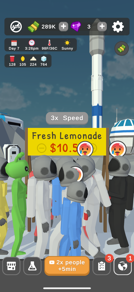 Cool Lemonade Stand - Astronauts and an alien queueing at a lemonade stand in a space setting during a hot sunny day.