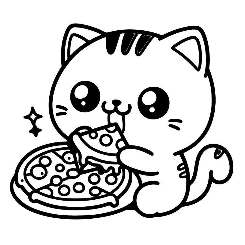 cat eating pizza