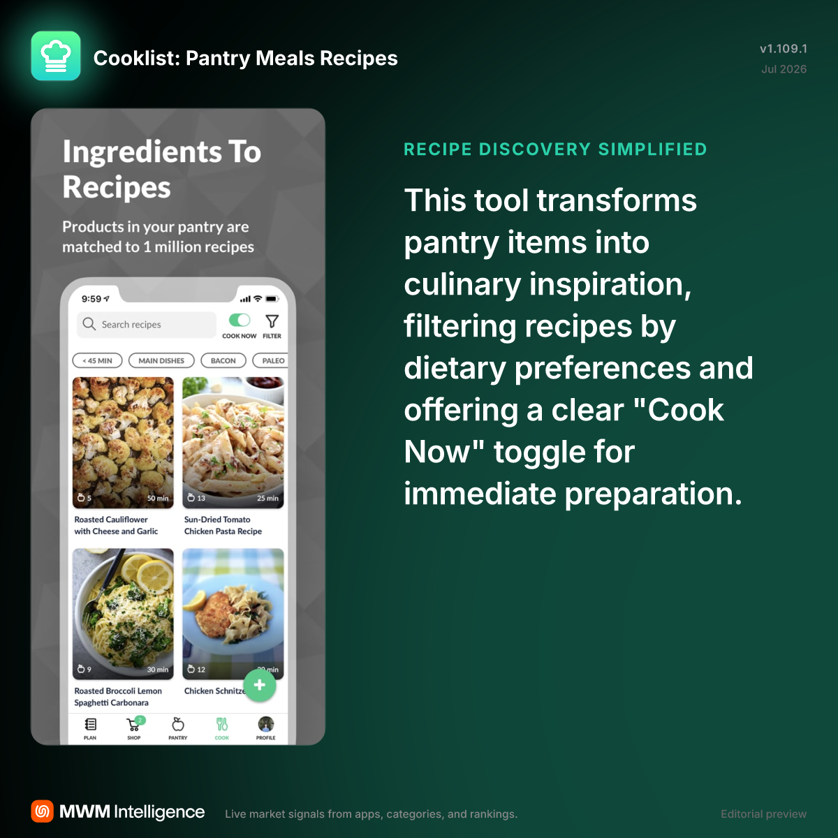 Cooklist: Pantry Meals Recipes - Food & Drink App | MWM