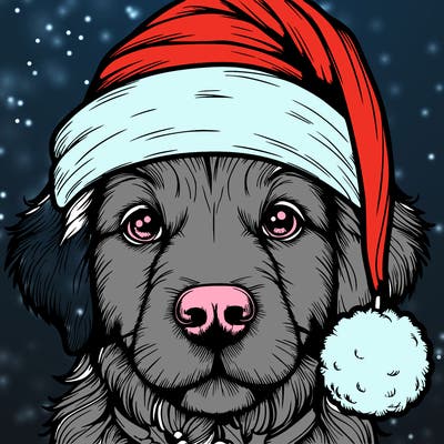 realistic dog with a christmas hat