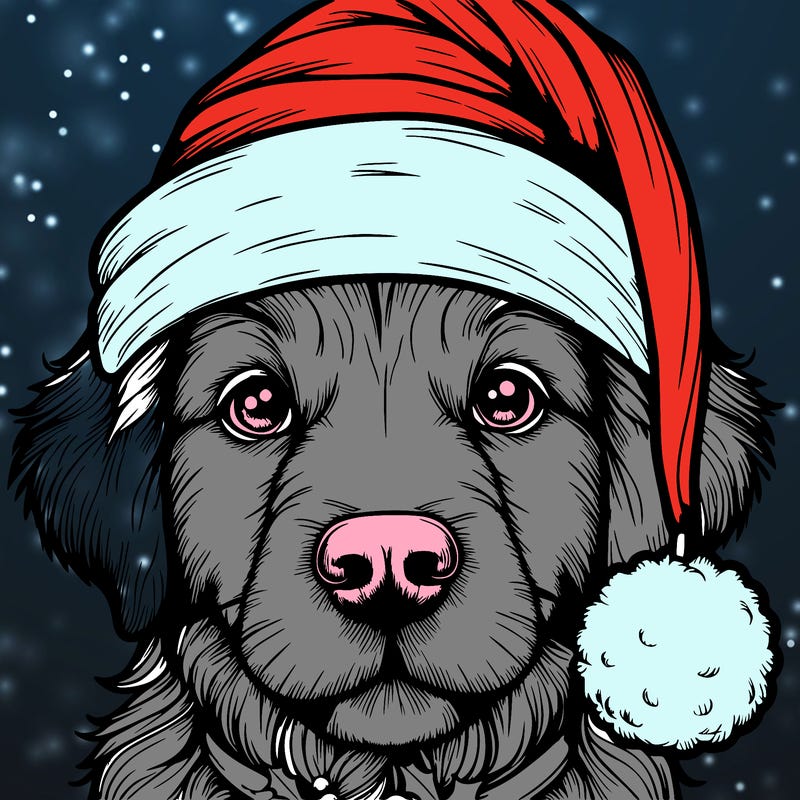 realistic dog with a christmas hat