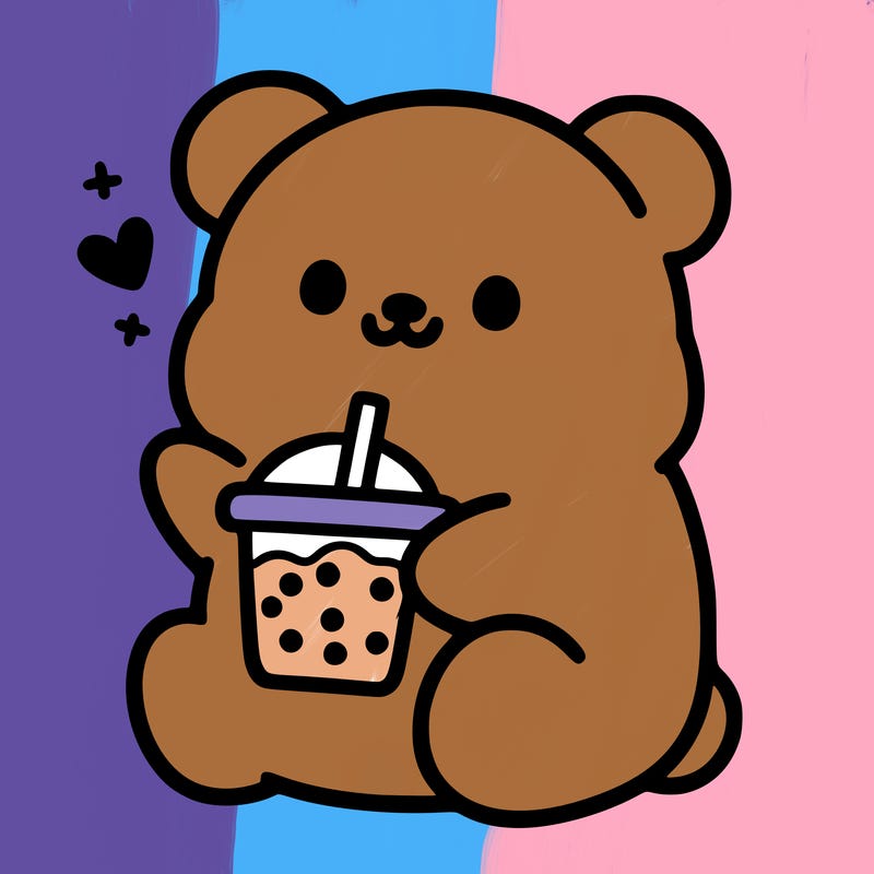 boba light pink bear drinking boba
