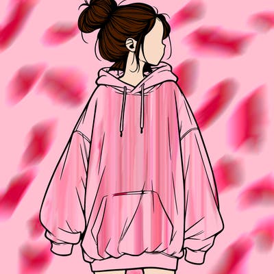 realistic girl with a oversized sweatshirt on and a bun