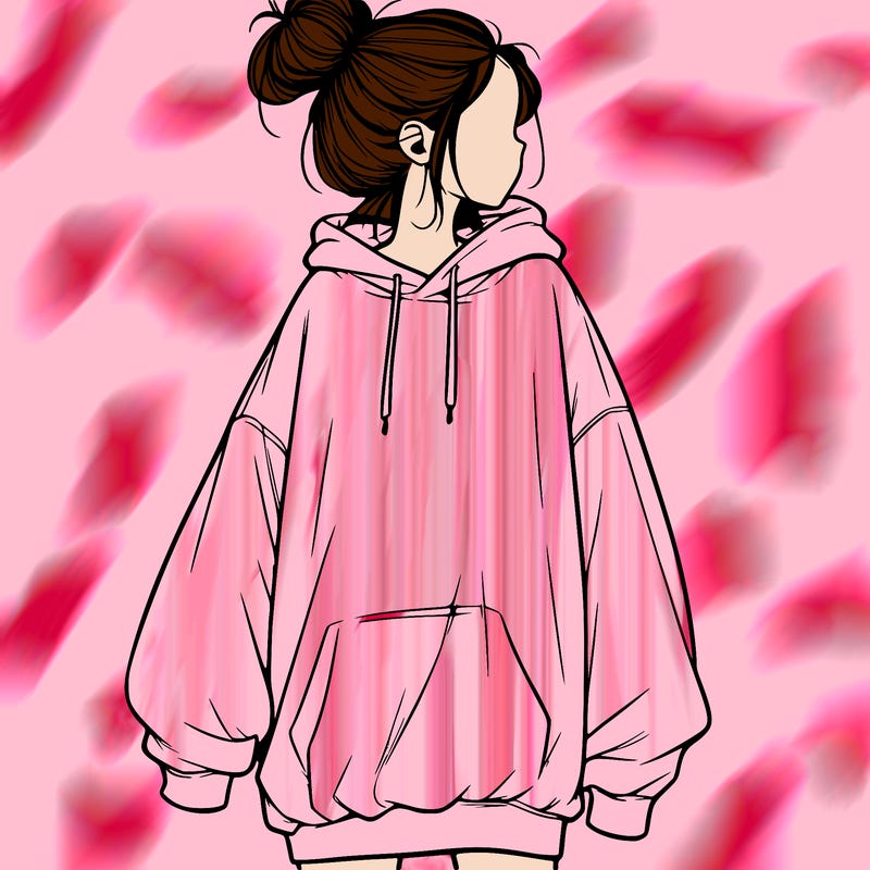 realistic girl with a oversized sweatshirt on and a bun
