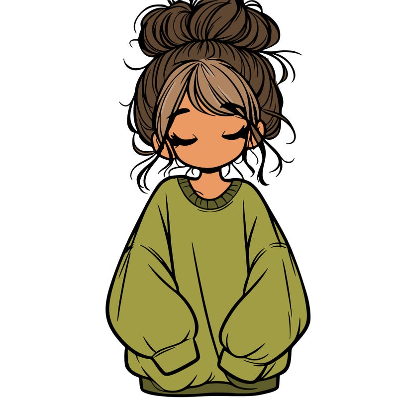 girl with baggy sweatshirt and messy bun