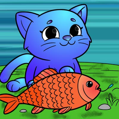 a cat with a fish