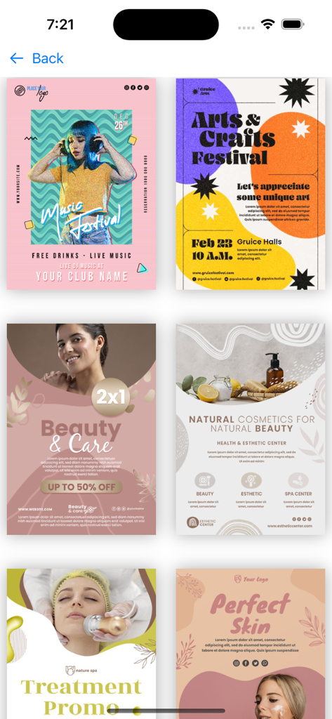 Poster Maker, Flyer design - Eine Sammlung professioneller Poster- und Flyervorlagen für Musikfestivals und Schönheitsdienstleistungen