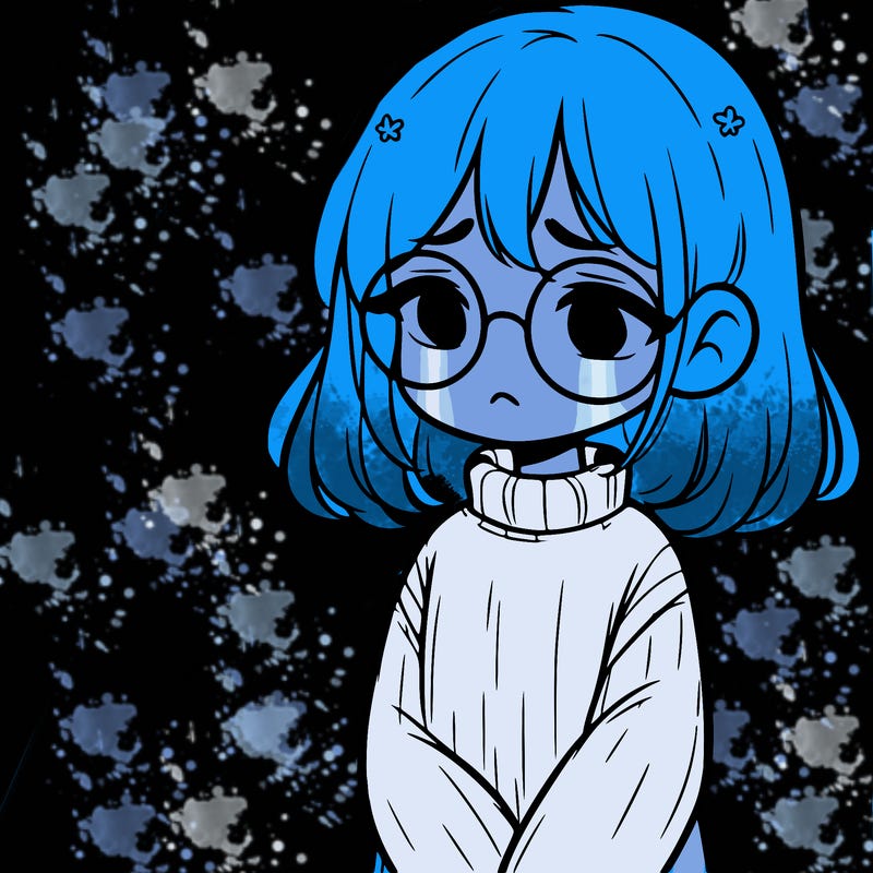 sad girl with glasses in a sweater