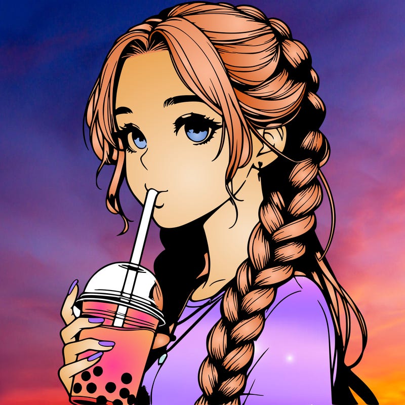 realistic girl with braided hair drinking boba