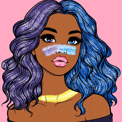 realistic girl with wavy hair and lips