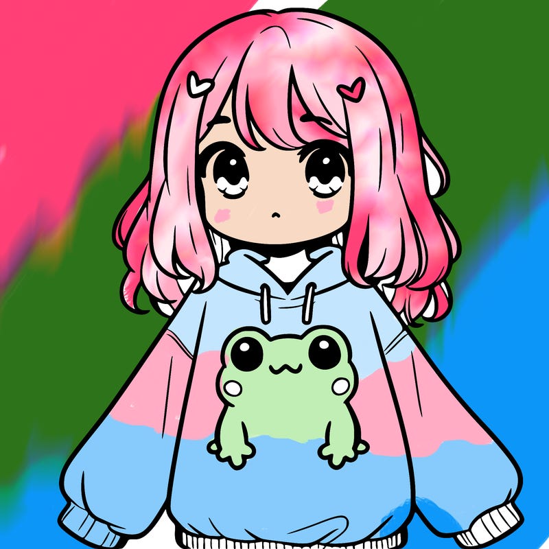 girl wearing frogging sweatshirt