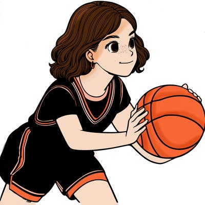 a realistic girl playing basketball