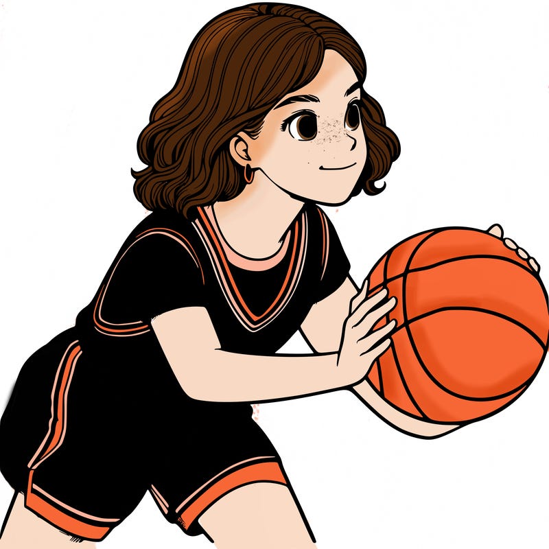 a realistic girl playing basketball