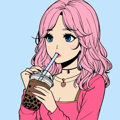 realistic girl drinking boba tea