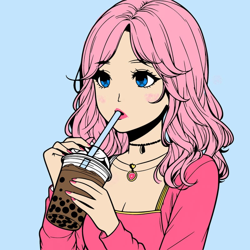 realistic girl drinking boba tea