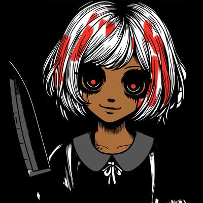 a creepy realistic girl with a knife