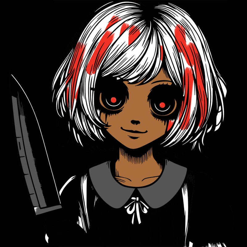 a creepy realistic girl with a knife