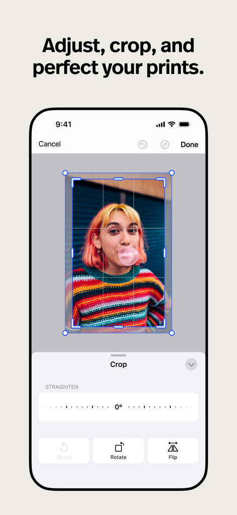 Polaroid Hi·Print - Interfaz de la app Polaroid Hi Print para recortar y ajustar impresiones de fotos