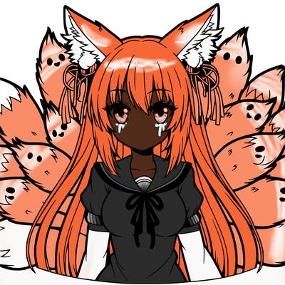 anime girl with fox ears and nine fox tails