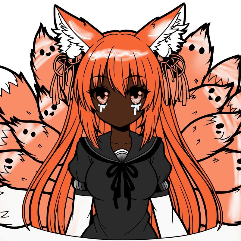 anime girl with fox ears and nine fox tails