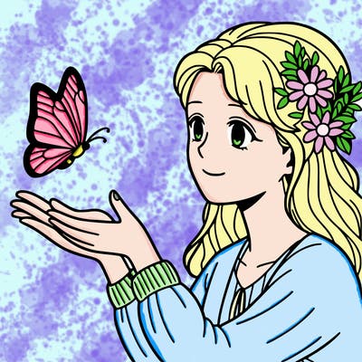 woman playing with butterfly