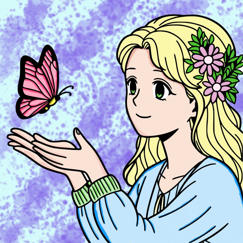 woman playing with butterfly