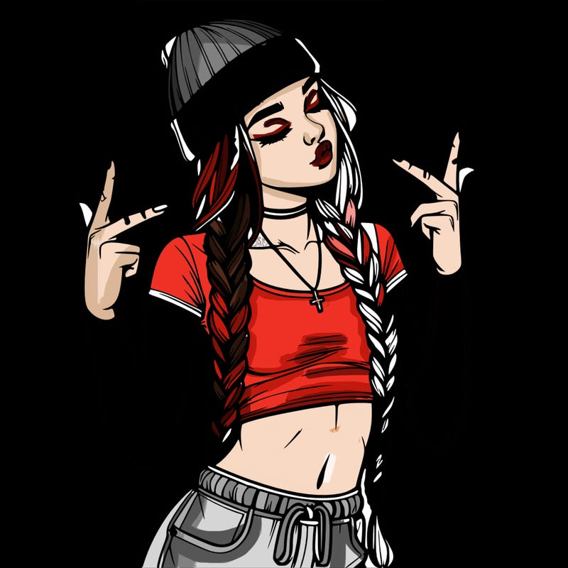 realistic teenage girl with braids and a beanie and crop top doing 🫶🏼