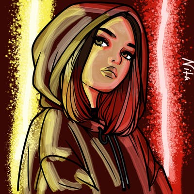 a realistic girl in a hoodie