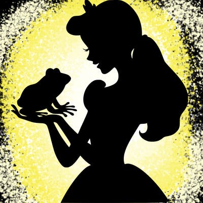 a shadow of a princess holding a frog realistic