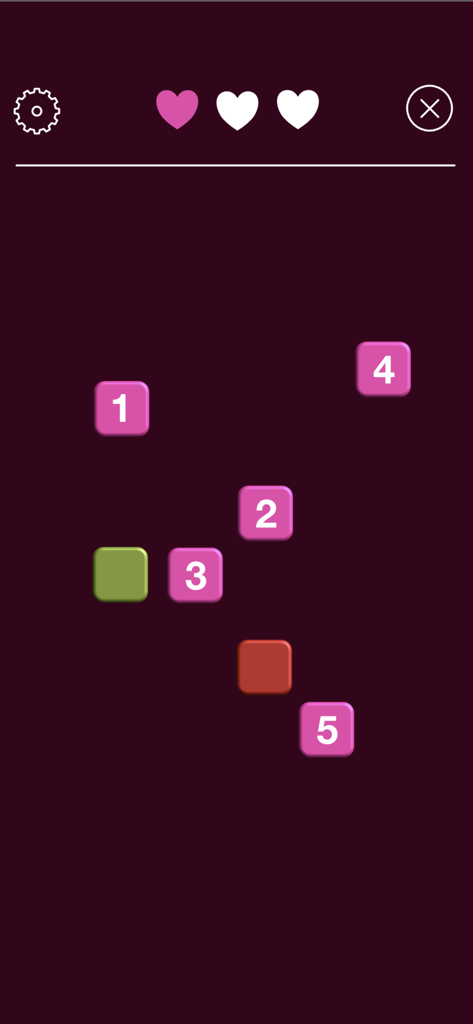 BRAINWORK6 - A cognitive assessment screen in the BRAINWORK6 app featuring numbered squares and a heart-based progress bar