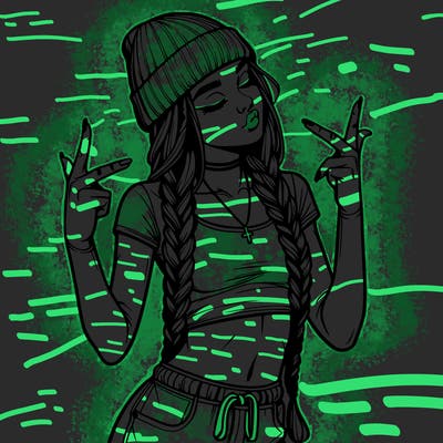 realistic teenage girl with braids and a beanie and crop top doing 🫶🏼