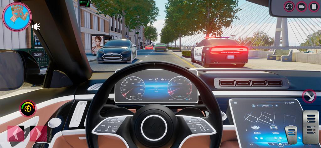 First person driving view from the interior cockpit of a car in a city environment in Car Simulator Multiplayer 2026.