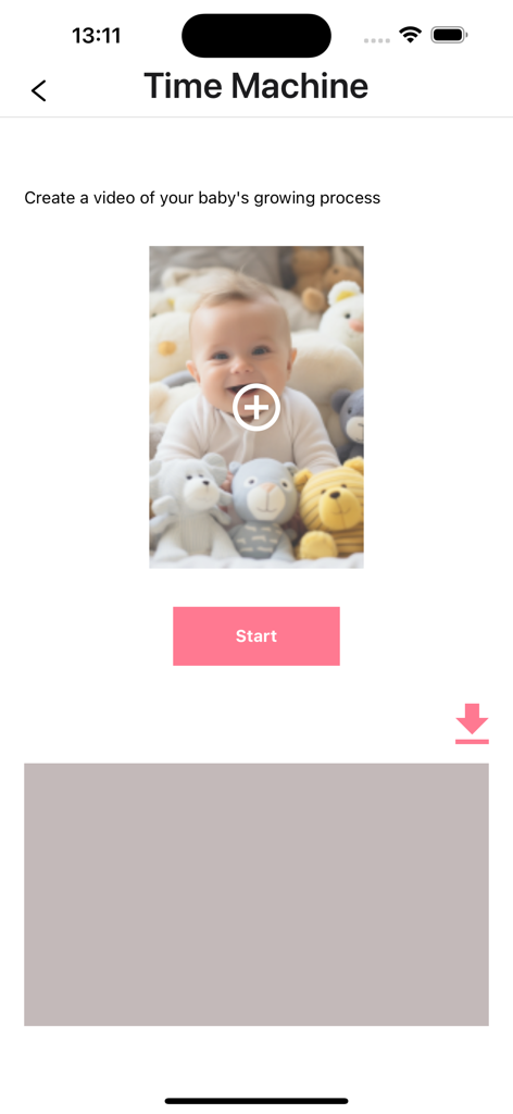 Watch Me Grow Baby Generator - Interface for the Time Machine feature to create a video of a babys growth process