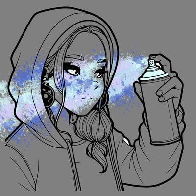 a realistic girl, spray painting