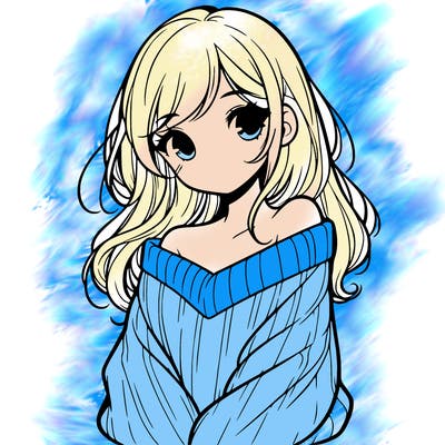 shy pretty girl wearing a sweater that is falling off one shoulder portrait