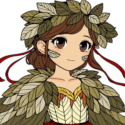 a realistic girl with a costume made of leaves