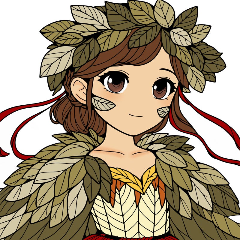 a realistic girl with a costume made of leaves