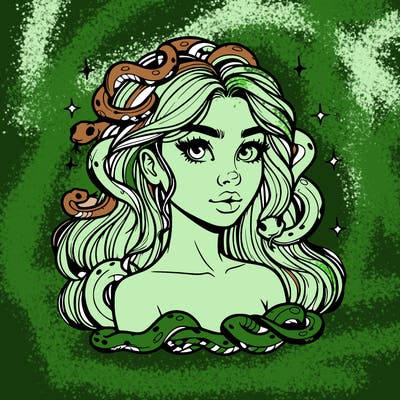 realistic girl with snakes as hair