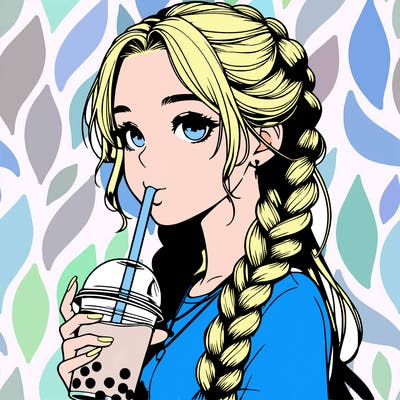 realistic girl with braided hair drinking boba