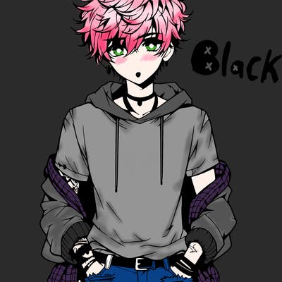 anime bad boy with messy hair and ripped jeans realistic, ear piercing and lip ring