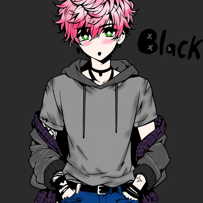 anime bad boy with messy hair and ripped jeans realistic, ear piercing and lip ring