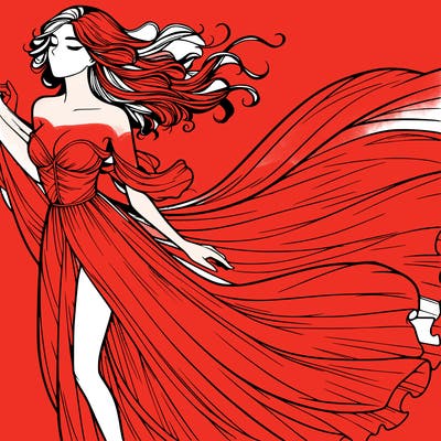 realistic woman in dress flowing the the wind