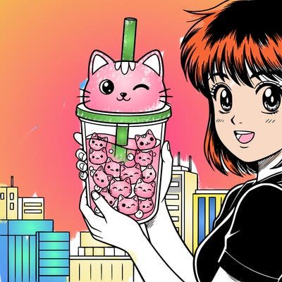 boba but make it not like a person and also have the lid be a kawaii cat head and make the boba tiny kawaii cat heads