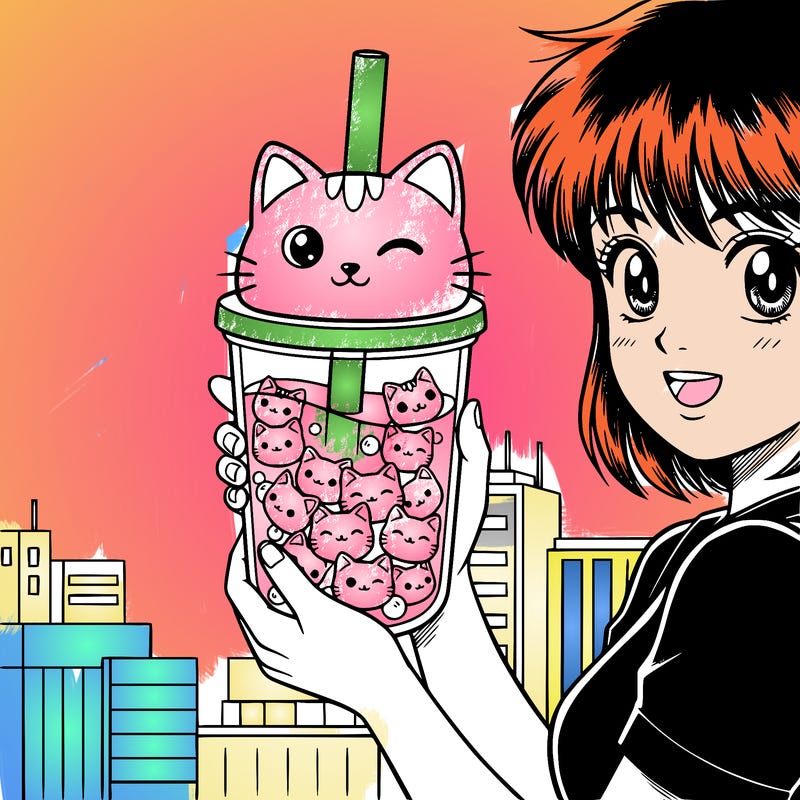 boba but make it not like a person and also have the lid be a kawaii cat head and make the boba tiny kawaii cat heads