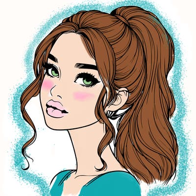 realistic girl with a ponytail on her hair and lips