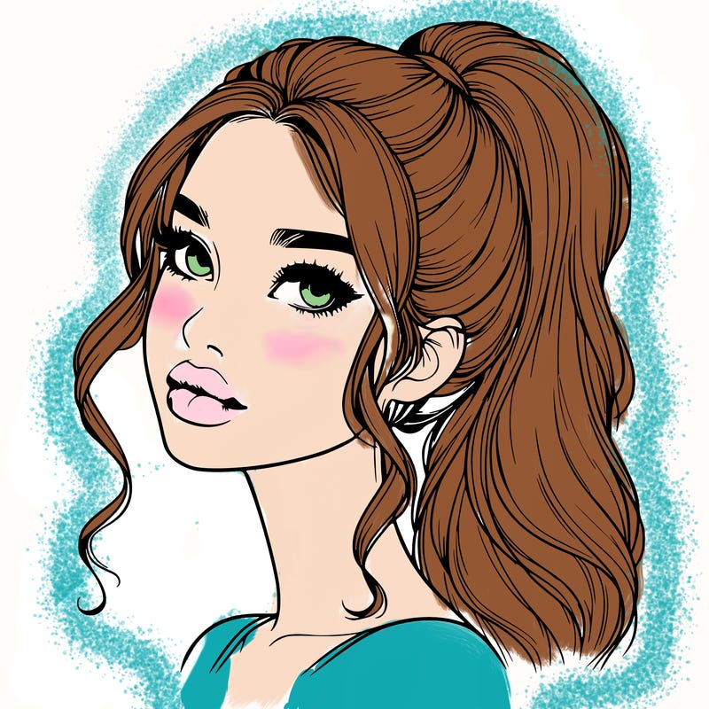 realistic girl with a ponytail on her hair and lips