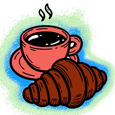 a croissant with a cup of coffee