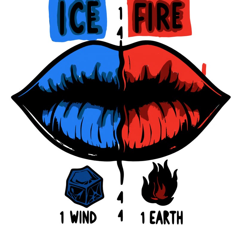 realistic lip split in fourth . 1 fourth ice 1 fire 1wind 1 earth